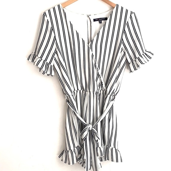 One Love Clothing Black and White Striped Romper with tie waist, Size S - Picture 2 of 10